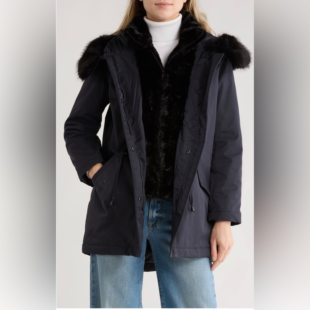 Sam Edelman Navy Faux Fur Bib Hooded
Insulated Jacket